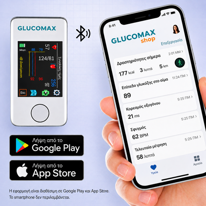 Μη επεμβατικό γλυκόμετρο GlucoMax + Ψηφιακό πιεσόμετρο (ΑΠΟΚΛΕΙΣΤΙΚΟ ΔΩΡΟ)